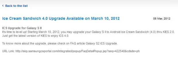 22932 02 samsung galaxy s ii gt i9100 models to get ice cream sandwich updates on march 10th